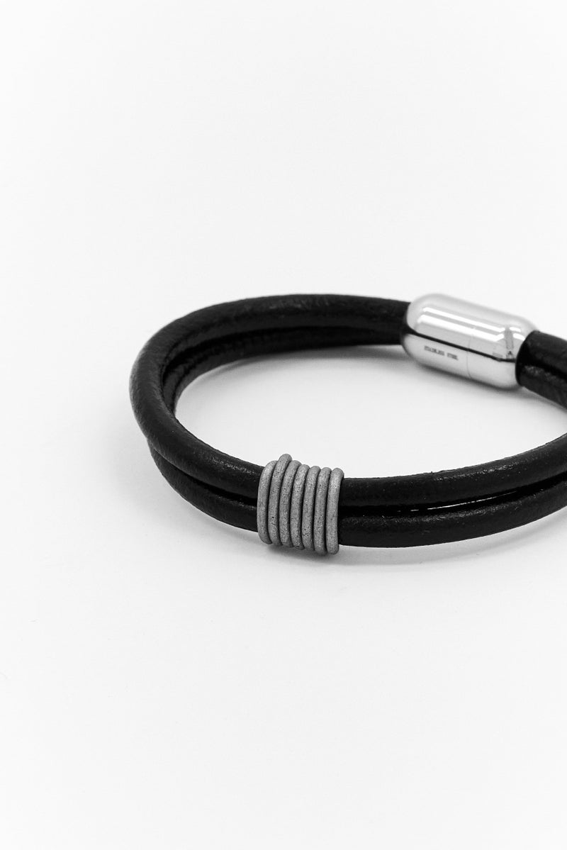 Steeltime Men Leather Bracelet With Stainless Steel Magnetic Clasp, Black - Image 3